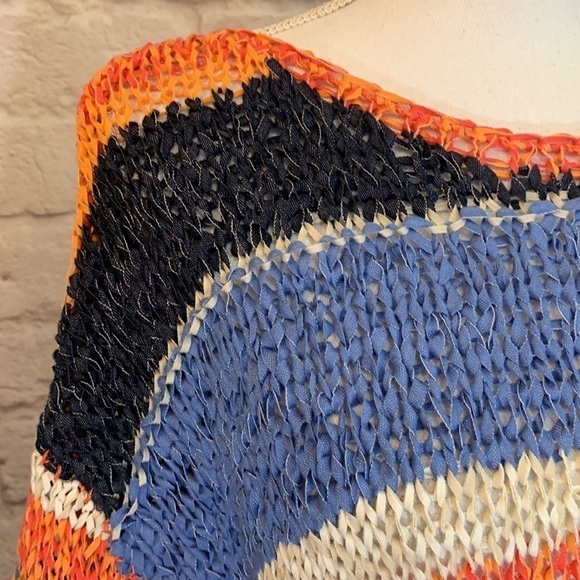 J. Jill blue/coral striped ribbon knit sweater, large, colorful, versatile - Picture 4 of 6